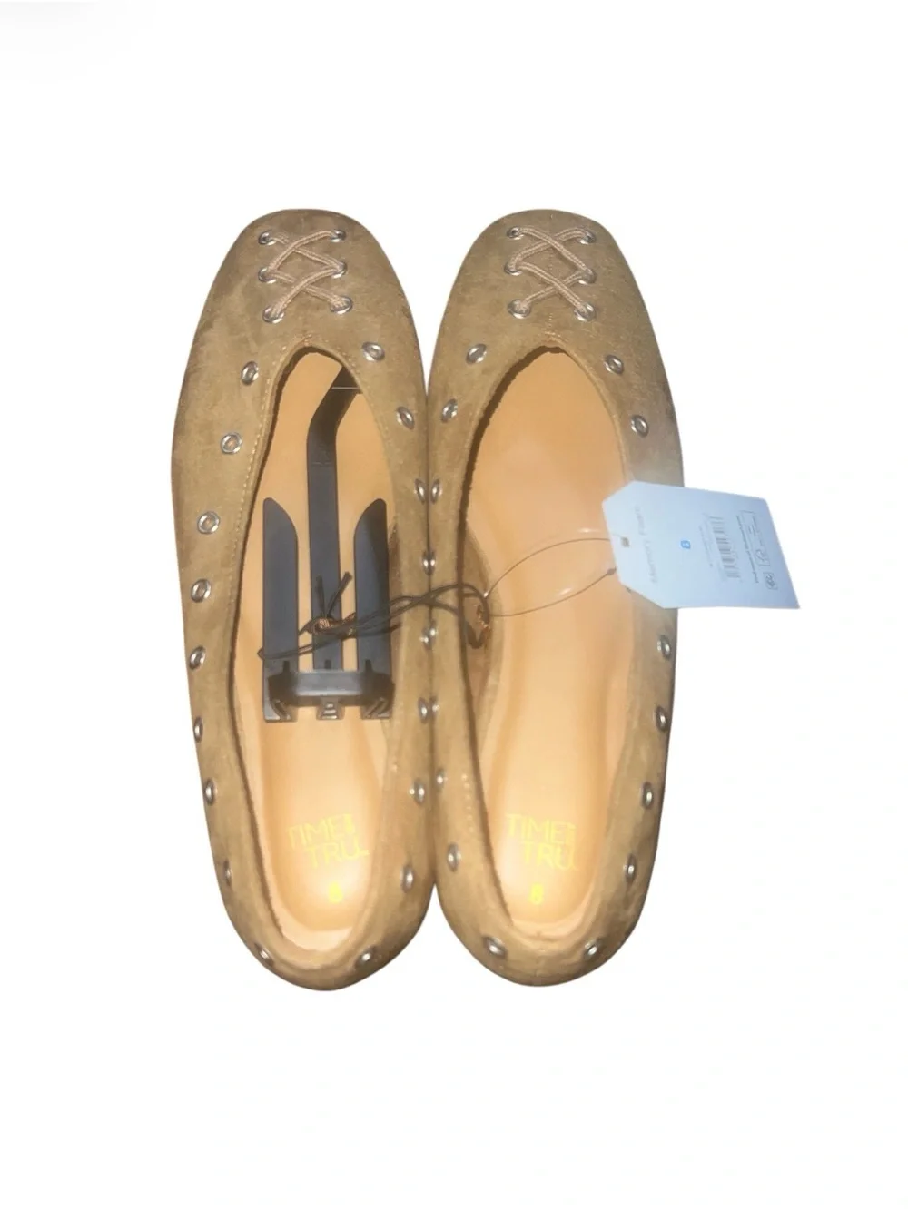 Time and Tru Tan Suede Studded Lace-Up Flats